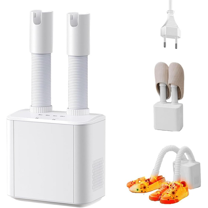 Електричний сушильник для взуття та рукавичок: телескопічний, з таймером, постійна температура, для взуття, шкарпеток, гірськолижних черевиків (білий)