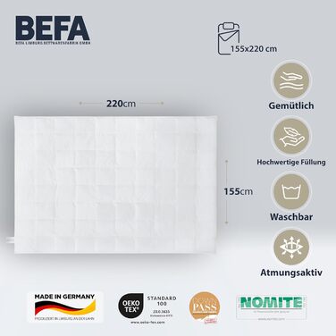 BEFA NATUR Made in Germany Down Comforter 155x220 cm made of 90% goose down and 10% feathers, summer duvet, suitable for allergy sufferers, Öko-Tex 100 Class 1 certified, Downpass (2 pieces) 155 x 220 cm (2 pieces) summer duvet