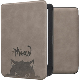 Чохол kwmobile для Kobo Clara BW/Clara Colour/Tolino Shine (5) / Shine Color - чохол з екошкіри з дизайном кота (сірий, чорний)