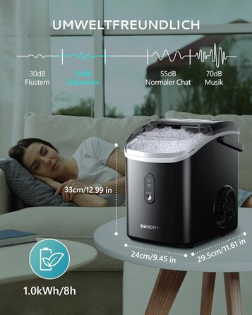 EUHOMY Stainless Steel Ice Maker - 24 Cubes in 13 Minutes, 24kg/24H Capacity - Self-Cleaning, 3.2L Ice Maker with Scoop & Basket for Home, Kitchen, Office, Bar, RV