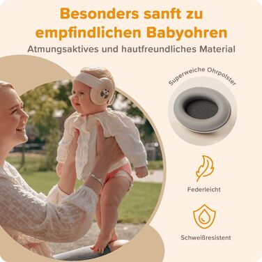 Навушники шумоізоляційні дитячі 3-48 місяців - захист слуху для малюків 25dB, зменшення шуму - м'які дитячі навушники з еластичним та регульованим обручем, бежевий