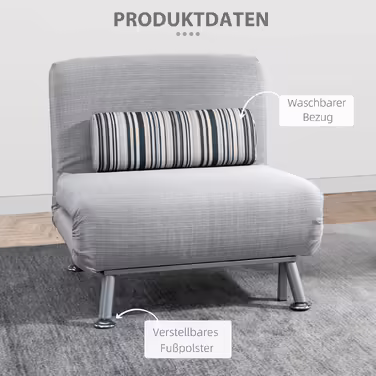 HOMCOM Folding Bed, Sleeper Chair & Guest Bed, Foldable Sofa Bed, Metal, Grey, 75x70x75cm | Aosom