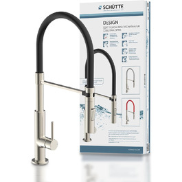 Кран кухонний Schütte Stilo з висувною лійкою, поворотний на 360°, однорегуляторний, хром/чорний (DESIGN)