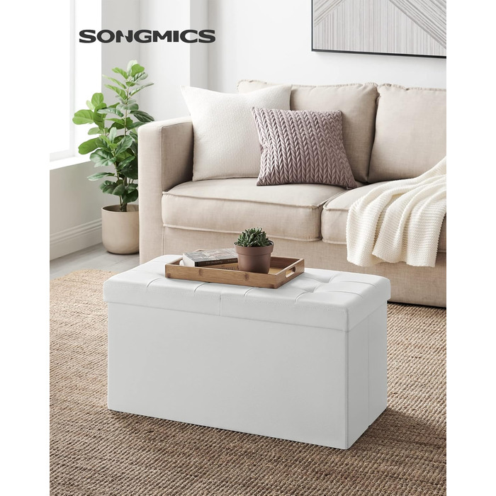 Складана банкетка SONGMICS 120 л, до 300 кг, 38x110x38 см, біла, пуф-скриня для зберігання