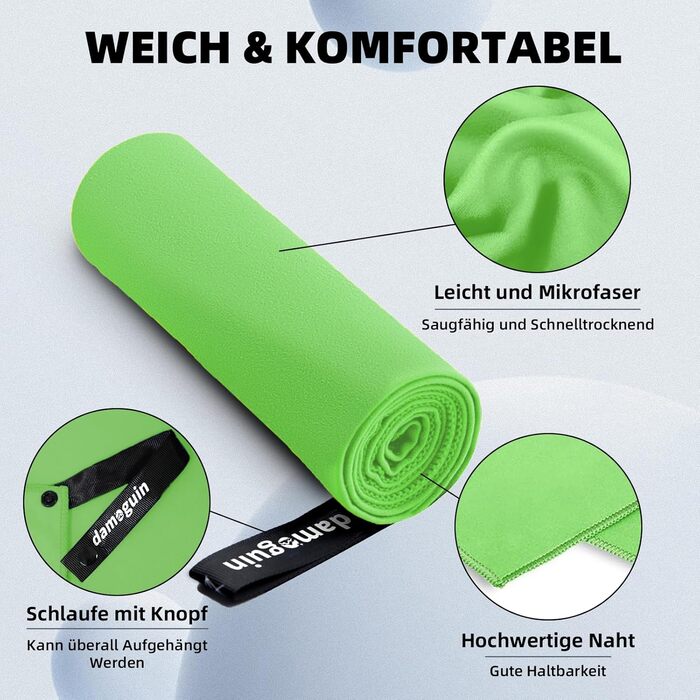 Набір з 3-х рушників з мікрофібри: великий (180х80 см) та 2 маленькі (80х40 см). Швидковисихаючі рушники з мікрофібри для спорту, пляжу, ванни та подорожей (зелені)