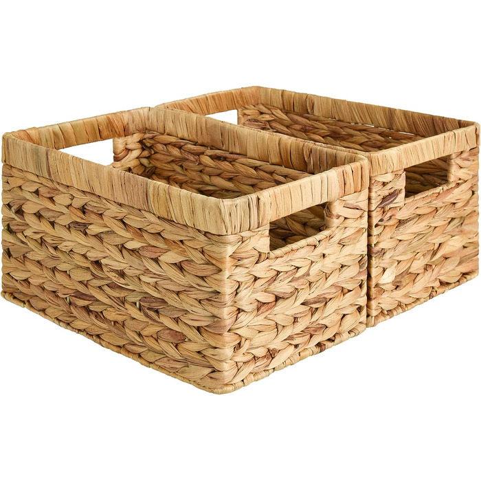 StorageWorks Woven Water Gourd Storage Baskets, 2-Pack - Rectangular Storage Baskets Woven from Water Gourd, 33x21x18cm - Water Gourd Storage Basket with Double Handle for Gifts, Shelf Basket