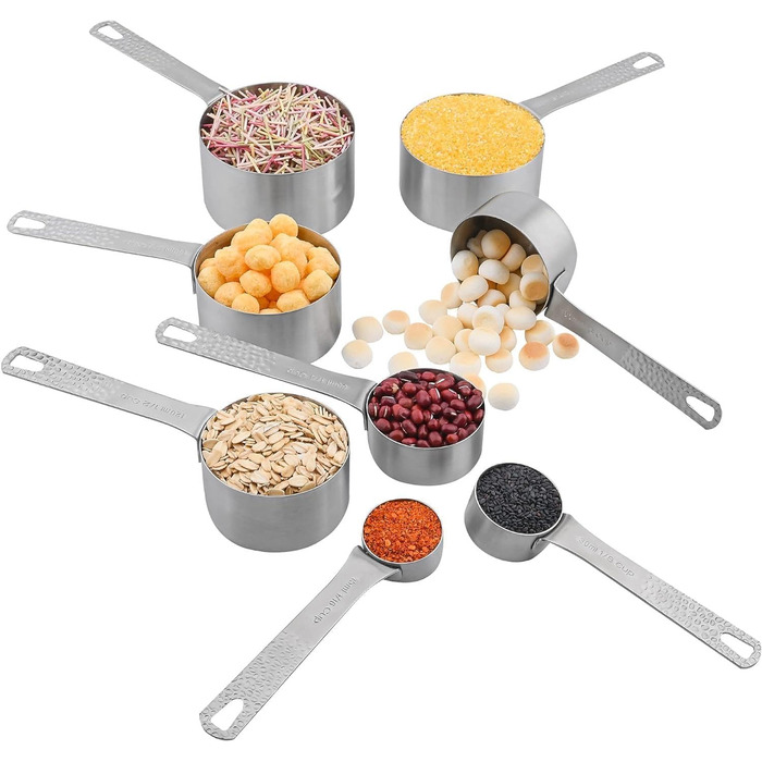 Smithcraft Measuring Cup Set, 8-Piece Dry Measuring Cup Set, 18/8 Stainless Steel Measuring Cups for Baking, Metal Kitchen Measuring Cups with 1/16, 1/8, 1/4, 2/3, and 3/4 Measuring Cups, Cooking Utensils