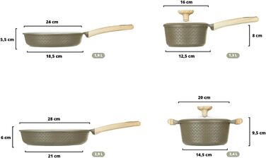 Набір посуду KASANOVA Bambù з антипригарним покриттям, 6 предметів (зелений/кремовий), для індукційних плит, з кришками зі скла