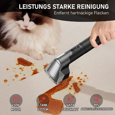 Портативний мийний пилосос для м'яких меблів та килимів з насадкою для видалення шерсті тварин, чорний