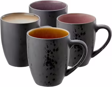 BITZ Coffee Cups, Stoneware Mugs, Coffee Cups with Handles, Set of (4), Two-Tone, 30 cl