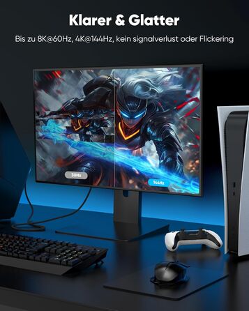 HDMI 2.1 кабель Highwings 3 метри: сертифікований, 8K/10K, 48Gbps, Ultra Highspeed, eARC, HDCP 2.2/2.3, DTS:X, HDR, сумісний з саундбаром, HDTV, монітором