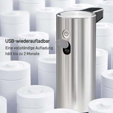 Automatic Soap Dispenser with Window - Infrared Sensor, 250ml, USB Rechargeable, Waterproof, Adjustable Dosage, Drip-Free, for Kitchen & Bathroom - Matte Black (Silver)