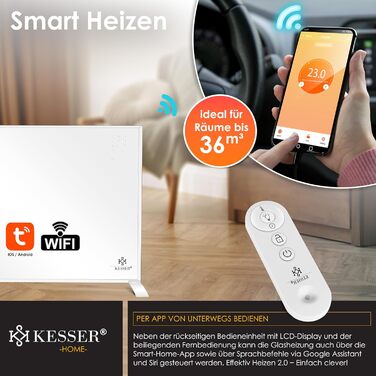 KESSER® Infrared Heater - Energy-Saving Infrared Standing Unit & Wall Mounting Electric Heater 540W with Remote Control, Thermostat & App Control Electric Heating Panel Heater Convector Standing Feet 540W White