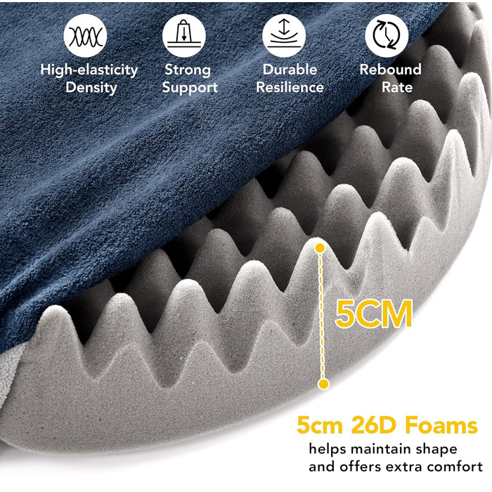 М'яке кругле ліжко для собак та котів Deconovo, Donut, Ø 61 см, ортопедичне, Navy Blue