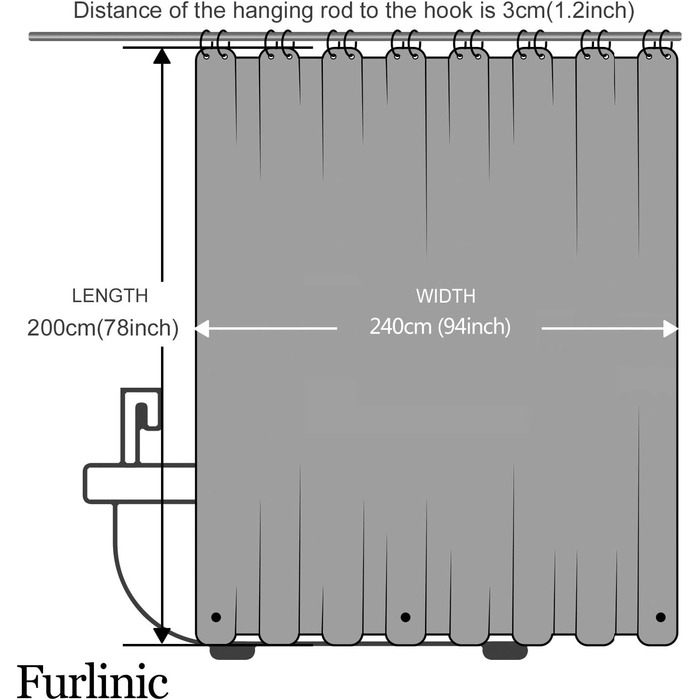 Шторка для душу Furlinic Anti-schimmel, водонепроникна, прозора, з ефектом 3D, з камінням, 120x180 см
