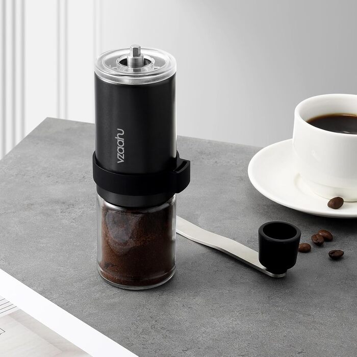 Vzaahu Кавомолка ручна, 6-ступенева, керамічний жорно, для дому, офісу, подорожей, срібна, чорна