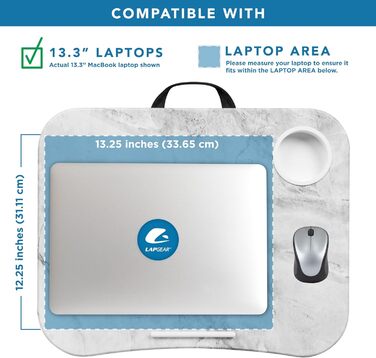 Підставка для ноутбука LapGear з тримачем для напоїв та кутом для пристроїв, білий мармур, до 15.6 дюймів