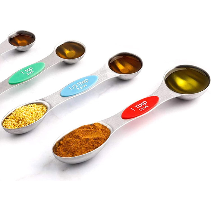 FBHappiness 9-Piece Measuring Spoon Set, Magnetic Double-Sided Teaspoon and Tablespoon Stainless Steel, Stackable, Suitable for Various Spice Jars and Measuring Cups.
