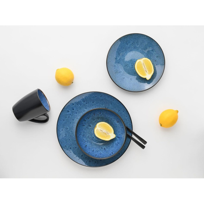 CreaTable Geschirrset Jawa: 18-Piece Set для 6 осіб, з кераміки, для посудомийної машини та мікрохвильової печі, зелений колір (блакитний, 12 шт.)