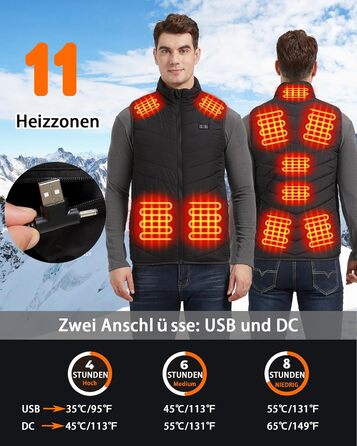 Обогревна жилетка для чоловіків: USB жилетка для активного відпочинку - 11 зон обігріву для мото, риболовлі, катання на лижах, бігу, гольфу, походів, верхової їзди (батарея не входить у комплект) Чорний XL