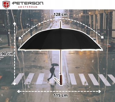 Парасолька Peterson XL, довга, чорна (без чохла)