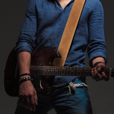 Накладки на гітару Nefelibata: шкіряний ремінь для бас-гітари, електрогітари та акустичної гітари (жовтий, тиснення Сахара)