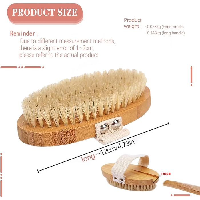 Щітка для тіла з довгим руків'ям, щітка для спини знімний руків'я, 2 головки, щітка для тіла для видалення, скрубер для спини у душі, натуральна щетина, для очищення тіла