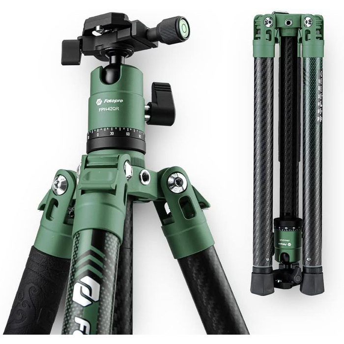 Штатив Fotopro X-Aircross 3 Green: карбоновий, 152 см, кулькова головка 360°, максимальне навантаження 10 кг