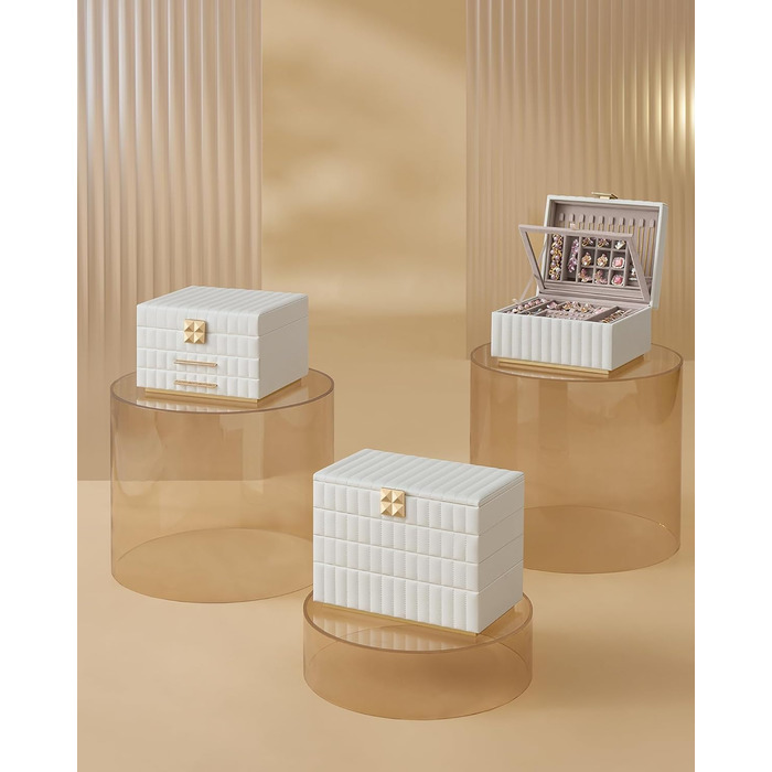 SONGMICS HOME ANAH - Скрінька для прикрас, 4 ящики, з дзеркалом, білий, 17 x 28 x 20,5 см, JBC181W01