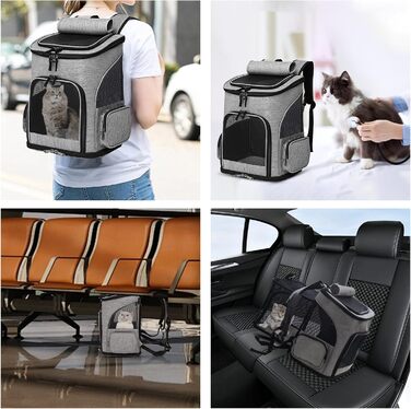 Рюкзак для тварин: переноска для собак та котів до 10 кг, сірий. Зручна, розширювана, з 2 матами.