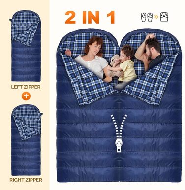 Сплячий мішок XXL для дорослих 3-4 сезони, фланель, для кемпінгу, зимовий, з сумкою, водонепроникний, 230 x 90 см