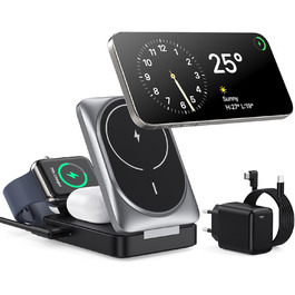 Багатофункціональна бездротова зарядка 3 в 1 з MagSafe для iPhone та Apple Watch, AirPods (білий/чорний)