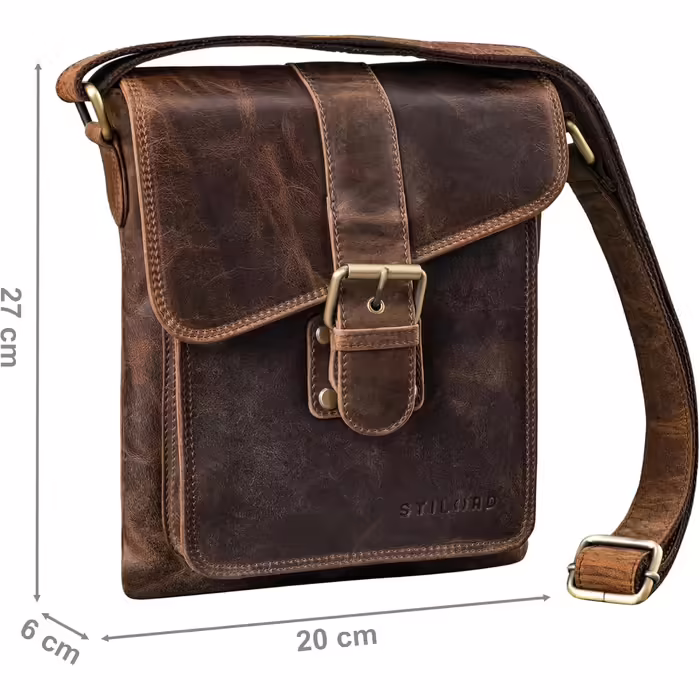 STILORD 'Mattia' Small Crossbody Bag for Men, Genuine Leather Vintage - Shoulder Bag for 10.1 inch Tablets & iPads 9.7 inch - Messenger Bag & Men's Handbag, Color: (Soria - Brown)