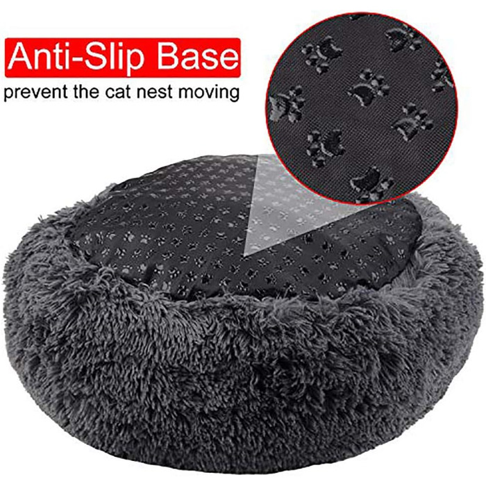 Кругле ліжко для котів та собак, Doughnut-форма, 60 см, сірий колір, Queta Deluxe