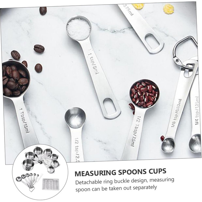 Amosfun Measuring Cup and Spoon Set: 7 Measuring Cups, 7 Measuring Spoons, Stainless Steel, Measuring Scale for Baking