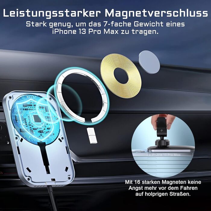 Автомобільний зарядний пристрій MagSafe 15W: бездротова підставка-тримач для iPhone 16/15/14/13/12 Pro Max