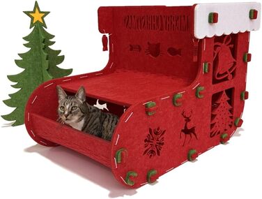 Кіт-будинок Petix Indoor великий, червоний, XXL (58×42×40 см) – для сну та ігор, різдвяна кучечка