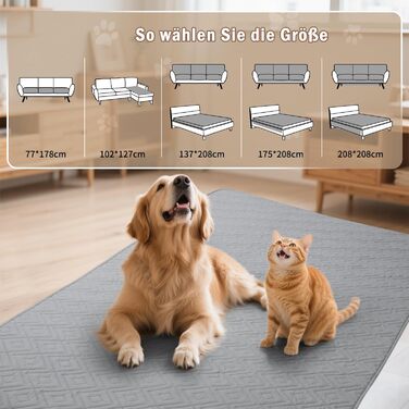 Водонепроникний килимок для собак GYURO, двосторонній, міцний, для дивану та ліжка, можна прати, для собак та котів (77*178CM, 208*208CM), сірий