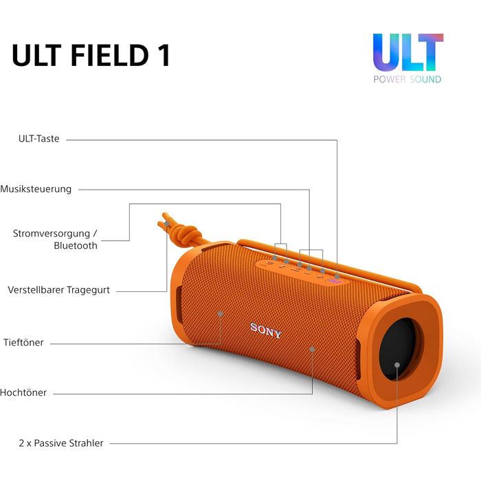 Sony ULT Field 1 Orange: Портативна Bluetooth колонка з глибоким басом, IP67 (водонепроникна, пилозахищена), 12 год роботи