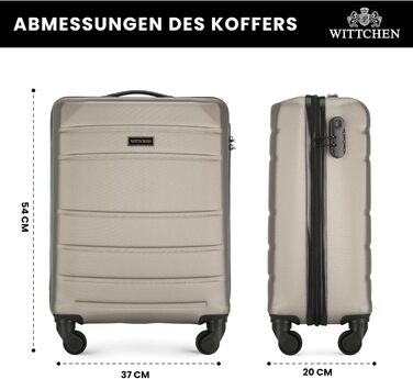 Валіза на колесах WITTCHEN Globe Line S, ручна/кабінна, ABS, 4 колеса, кодовий замок, телескопічна ручка, колір шампань (Lufthansa/Eurowings/Ryanair/Condor/Discover Airlines)