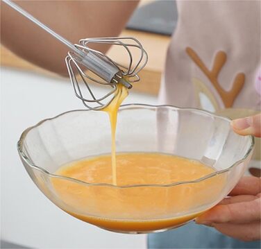 GOOPEEG Egg Beater, Hand Whisk, Small Semi-Automatic Manual Egg Beater for Baking at Home, Hand Mixer with Wooden Handle, Kitchen Whisk (5.6x28cm)