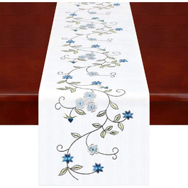 Simhomsen Double Thick Table Runner, Rustic, Embroidered, Floral Pattern, for Spring and Summer, Chest of Drawers, Scarf, Blue, 35.6 x 89.9 cm