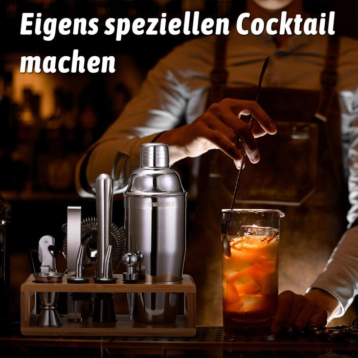 Набір для приготування коктейлів GWHOLE: шейкер, барний аксесуар, рецепти, стійка. Ідеальний подарунок для дому та вечірок