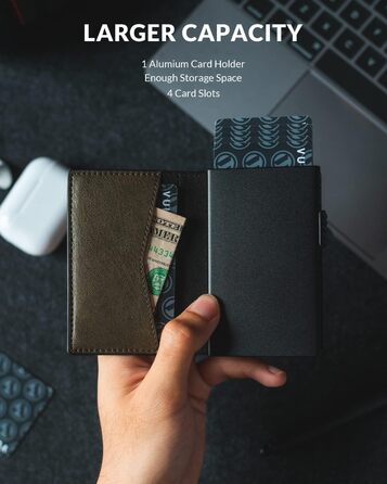 VULKIT: Шкіряне картхолдер з RFID захистом, автоматичний висувний, для карток та візиток (зелений)