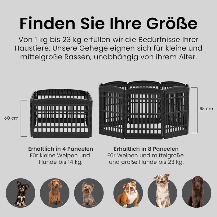 Iris Ohyama Dog Playpen with 6 Panels, 24 inches High, Lockable Door, Cat Enclosure, Dog Crate, Indoor/Outdoor Use, Puppy Playpen, Dog Fence, Puppy Fence, Dog Pen, CI-606E (Black, 24 inches High/4 Panels/No Door)