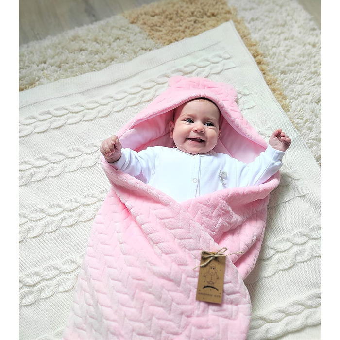 Універсальна дитяча ковдра Bo DANKA для автокрісла, коляски та Maxi Cosi, 80x80 см, з капюшоном і липучкою, для новонароджених, всесезонна, рожева
