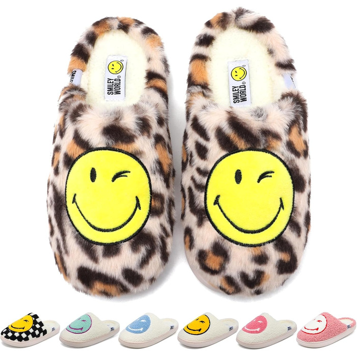 Сліпони Smileyworld® для дому: жіночі та чоловічі, з піною Memory Foam, теплі, плюшеві, зимові, рожеві, білі (Leopard, 42/43 EU)