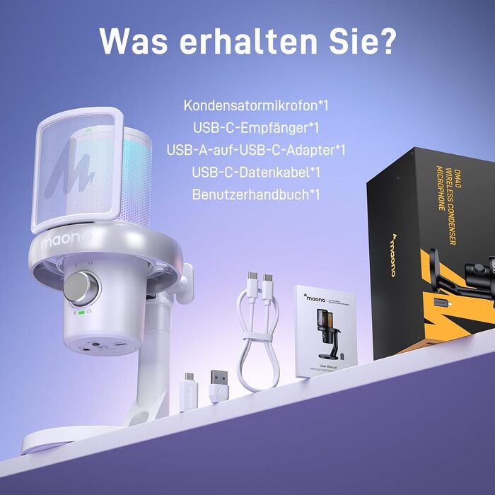 MAONO DM40 PRO Бездротовий мікрофон для ПК з RGB-підсвічуванням та ШІ-зміною голосу, 3-рівневим шумозаглушенням, для геймінгу, подкастингу та стрімінгу