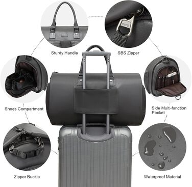 Modoker Convertible Garment Bag, Carry-on Luggage for Travel, Waterproof Garment Bag, Gifts for Men, Women, Business – 2-in-1 Hanging Suit, Duffel Bag, (A-gray)