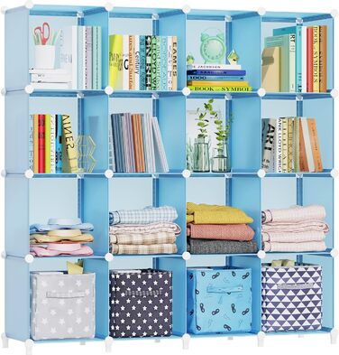 Wardrobe, Portable Shelving System, Plastic Closet with 2 Clothes Rods, Bedroom Wardrobe Closet White for Bedroom (Blue)